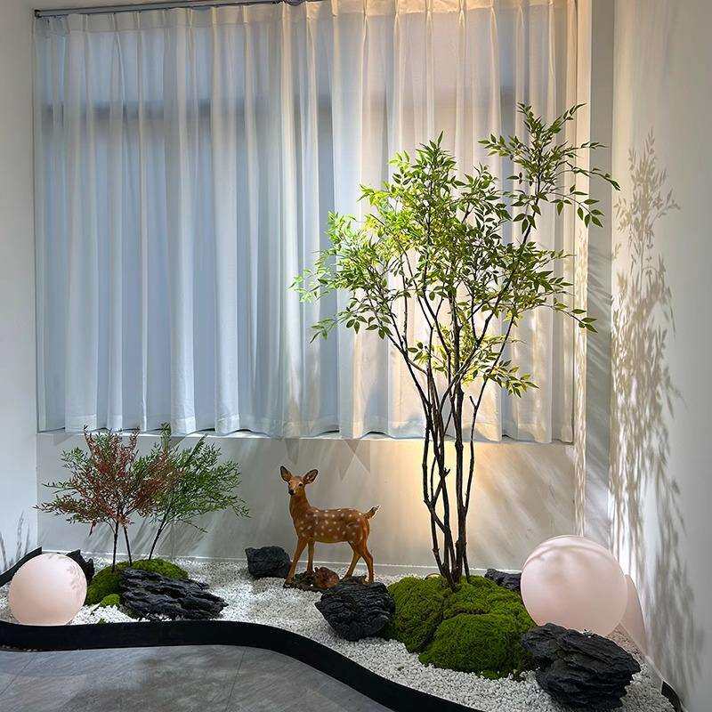高端南天竹仿真绿植室内造景楼梯橱窗装饰落地摆件北欧风仿生假树