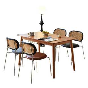 复古藤编椅子实木餐椅民宿咖啡厅铁艺靠背椅网红ins风休闲靠背椅