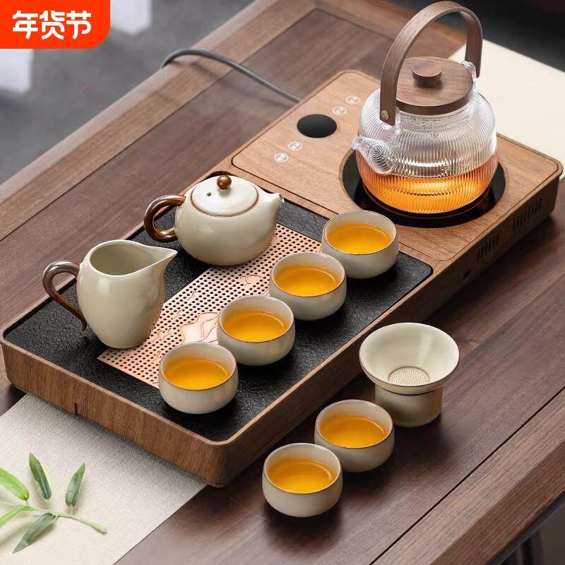 汝窑茶具套组家用一整套轻奢高档客厅小型自动茶盘茶台烧水壶一体