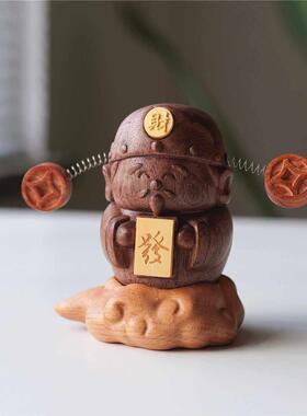 实木财神摆件汽车用装饰桌面家居车载中控台摇头创意乔迁礼物