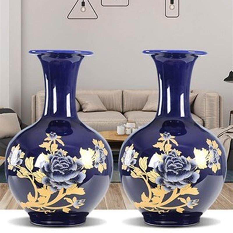 景德镇陶瓷花瓶蓝色青花瓷花插小花瓶轻奢装饰品干燥花摆件现代简