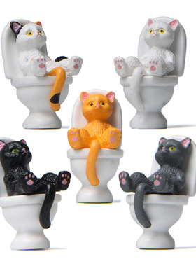 严选5款躺坐马桶如厕躺姿厕所猫咪小猫桌面卡通造景公仔摆件