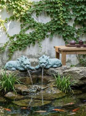 喷DMU青砂石貔貅流缸水泉摆件鱼造景饰水池花园造景装摆饰