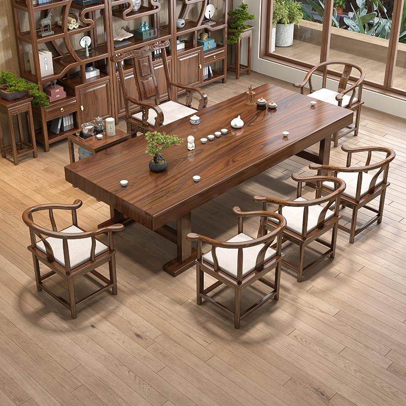 大板茶桌椅组合一桌五椅新中式原木功夫茶台办公室实木茶几喝茶桌,住宅家具,家用茶台/茶桌,淘宝优惠券,粉丝福利购,淘宝优惠卷