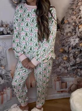 Women's printed long sleeved pants, pajamas, and home wear