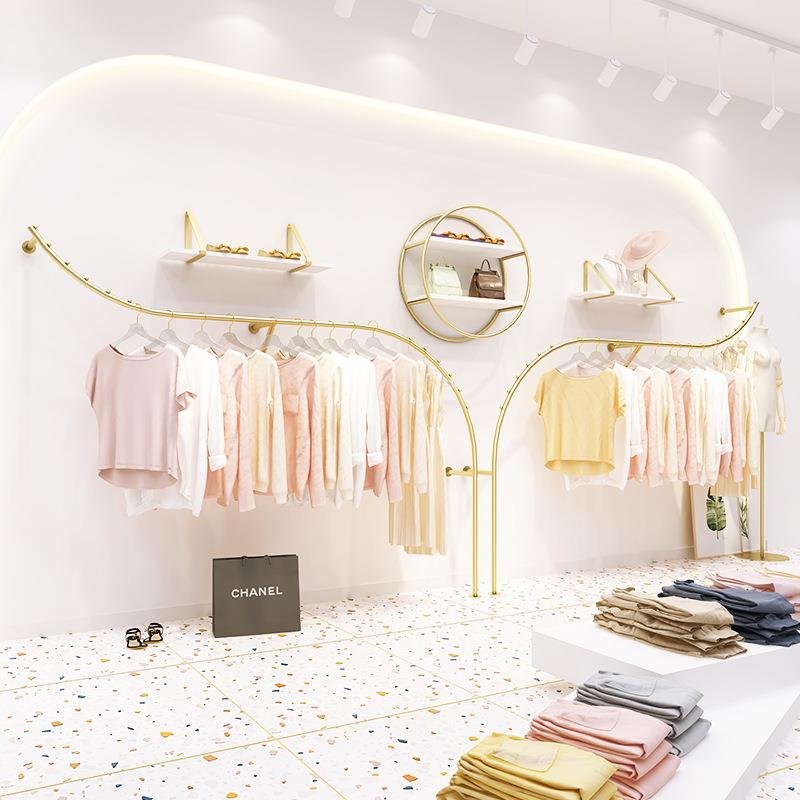 服装店展示架上墙壁挂式女装店墙上挂衣服杆子童装挂衣架陈列货架