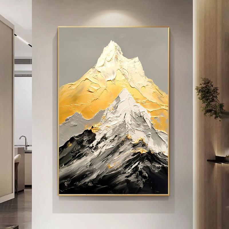 大芬村纯手绘油画日照金山轻奢玄关装饰画过道走廊大幅肌理感挂画