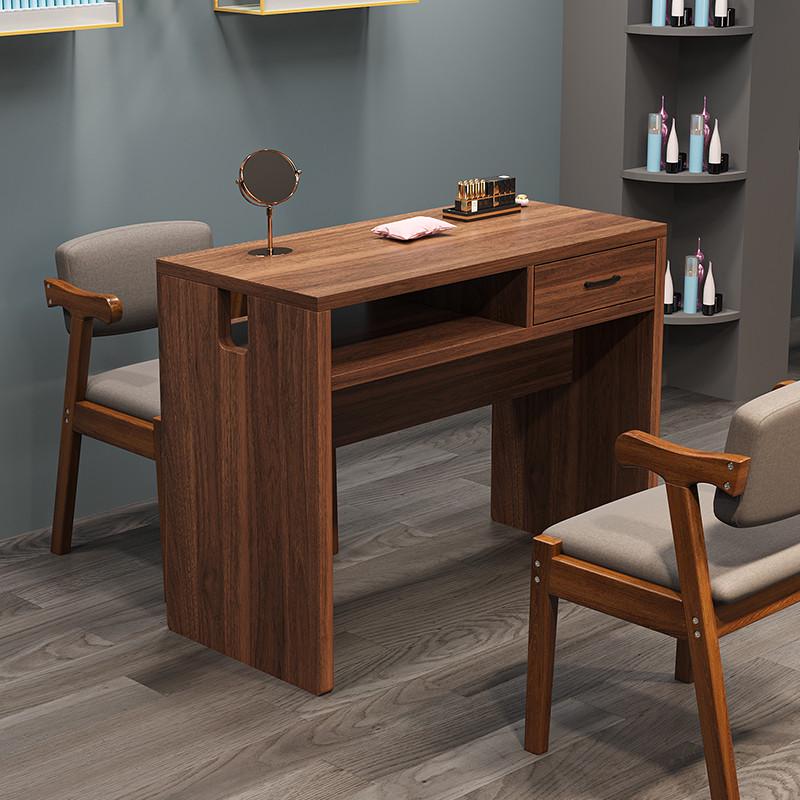 复古风轻奢美甲桌单双人实用夹灯美甲台美甲店专用桌简约双层收纳