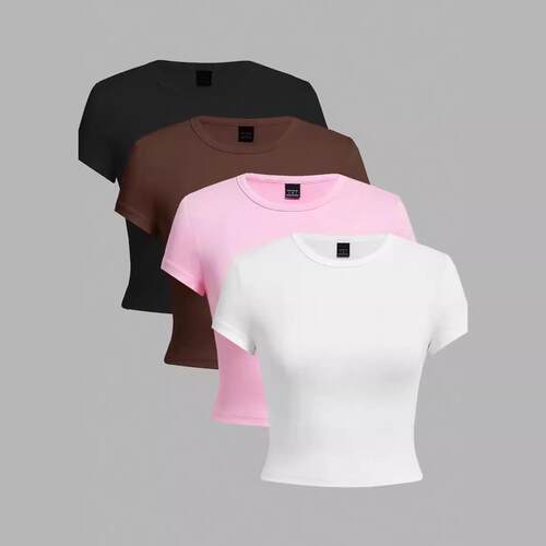Women Sleeve Crop Tee Casual Round Neck shirt Summer Ladies