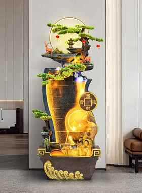 厅创意装景观循环水XTX饰客流电视柜落地水喷泉生财摆件新中式送