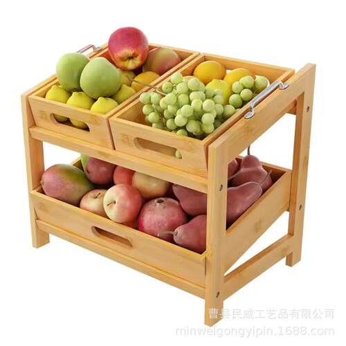 商铺多层竹制水果篮架厨房台面木制蔬菜收纳架零食面包实木置物架