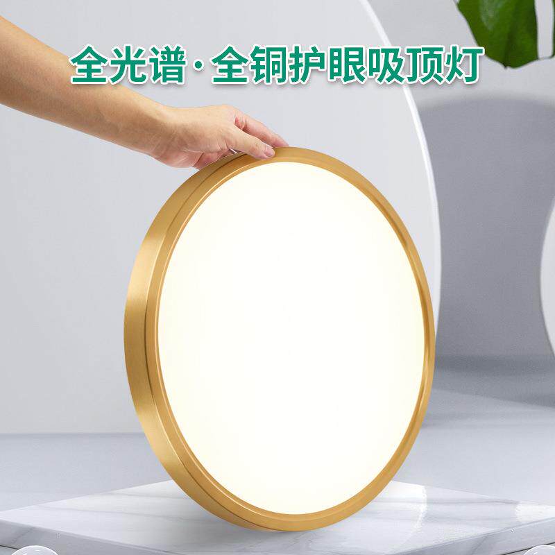 意式极简全铜全光谱超薄吸顶灯北欧现代卧室轻奢圆形民宿网红灯