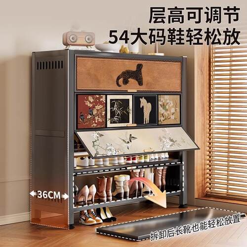钢制入户大容量多层中古鞋柜家用门口室内鞋架楼道防尘收纳置物柜