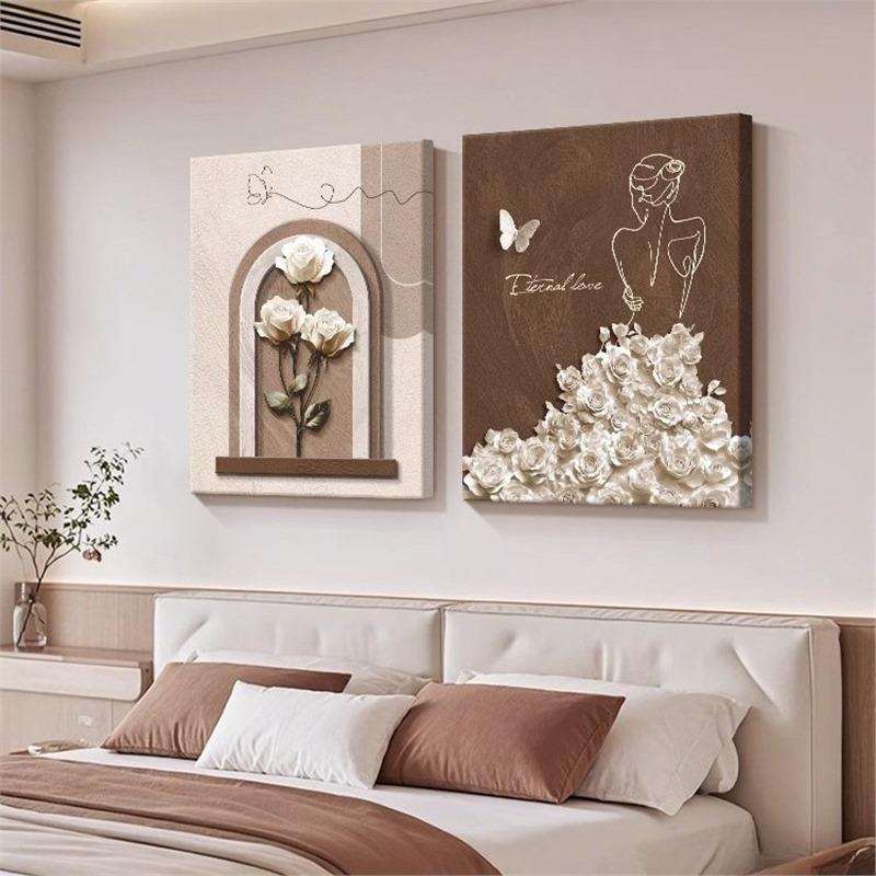 简约高级感主卧室床头装饰画抽象线条人物挂画浮雕立体感客厅壁画