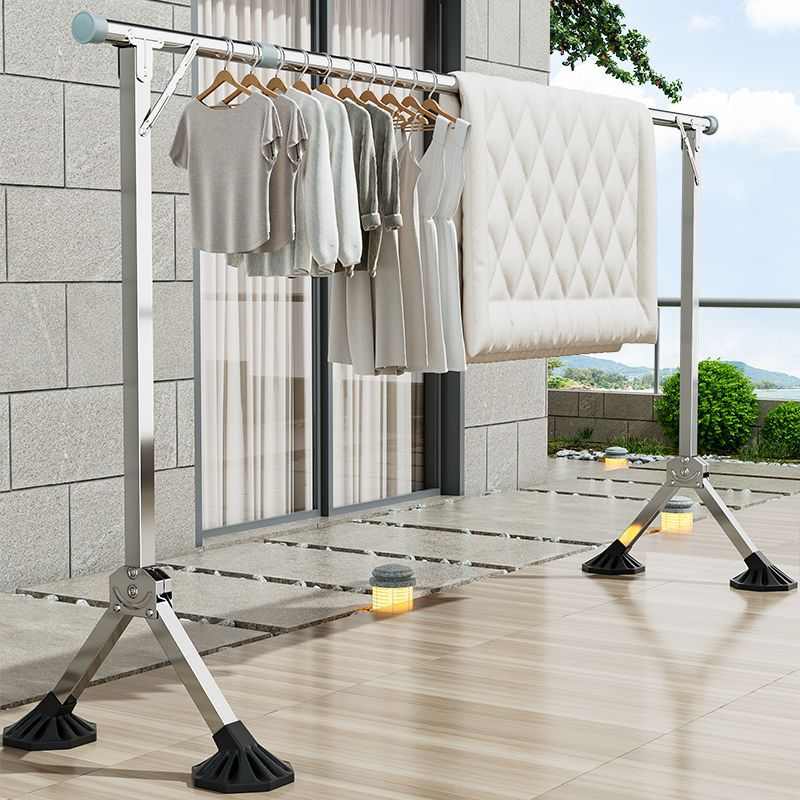 【马蹄脚】不锈钢伸缩单杆衣架落地立式室外加粗晒衣架折叠晾衣杆