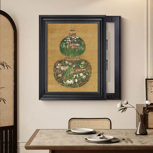 法式复古中国风客厅电表箱装饰画新中式电源盒挂画竖版配电箱壁画