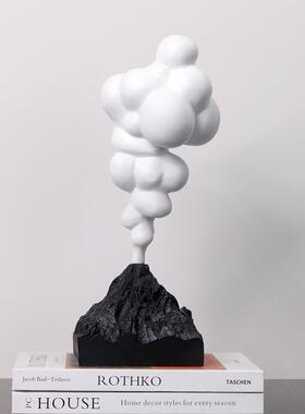 北欧现代样板房创意火山爆发摆件黑白抽象几何摆设软装饰品工艺品