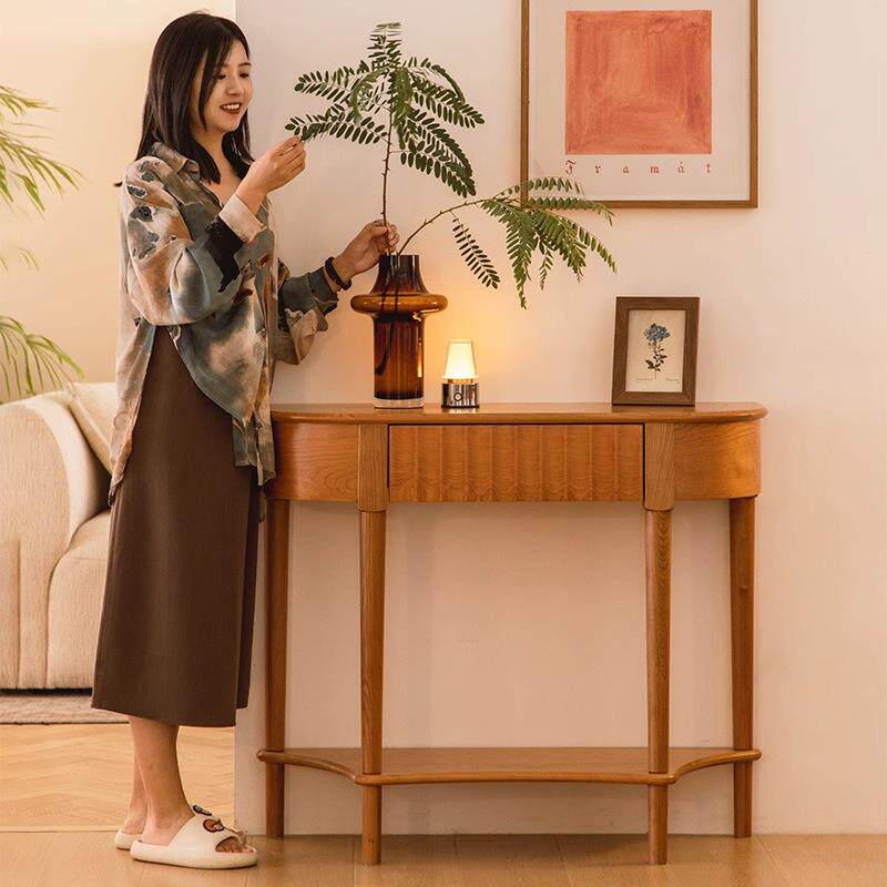 一隅玄关桌实木玄关台樱桃木走廊尽头柜置物台北欧条桌条几