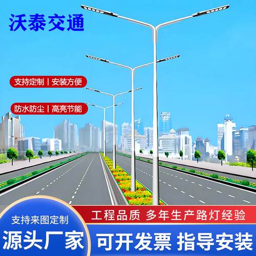 单双臂LED市电路灯室外防水道路照明681012米新农村单双臂路灯杆