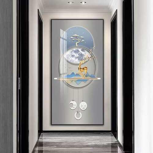 金杏抽象入户玄关装饰画轻奢走廊过道背景墙挂画现代简约壁画竖版