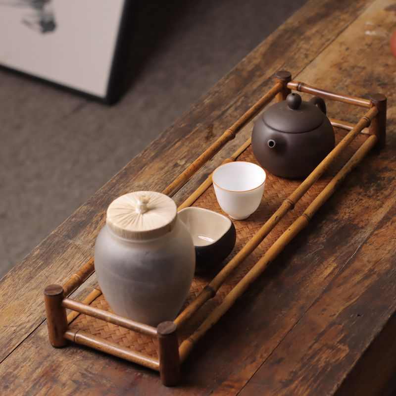 手工席面梅鹿竹制茶杯架 竹制茶具收纳架 禅意复古茶道配件茶周边