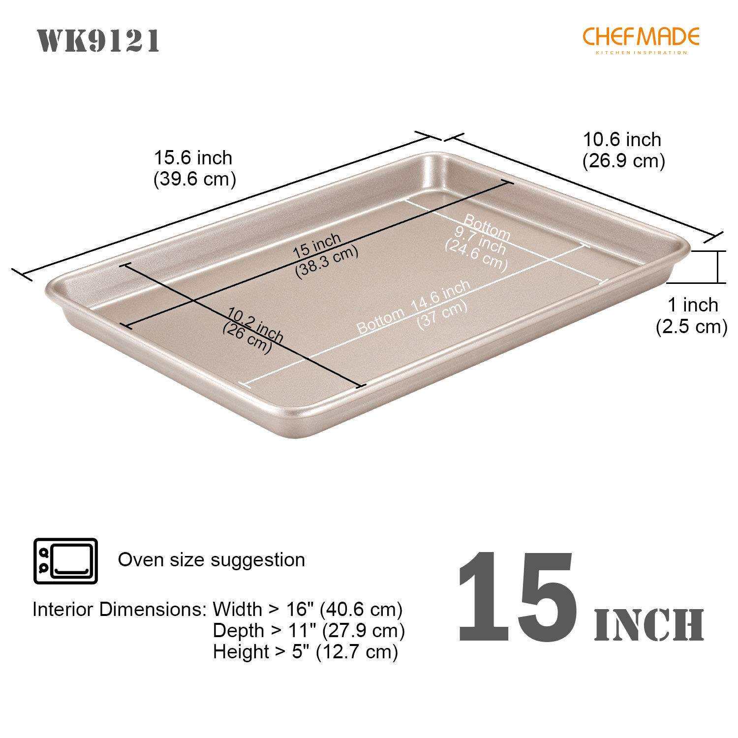 学厨金色15寸浅款通用长方形牛轧糖烤盘烘焙模具WK9121