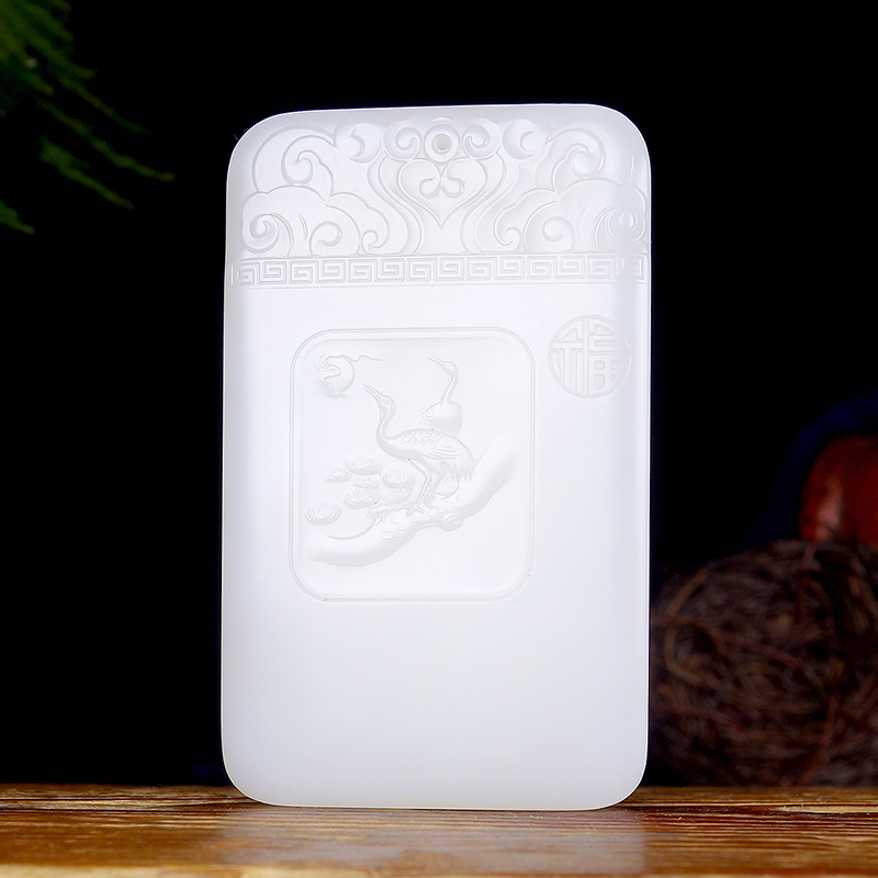 G一品当朝新疆和田玉羊脂白玉山料无结构俄料鹤男女款玉牌101.79g