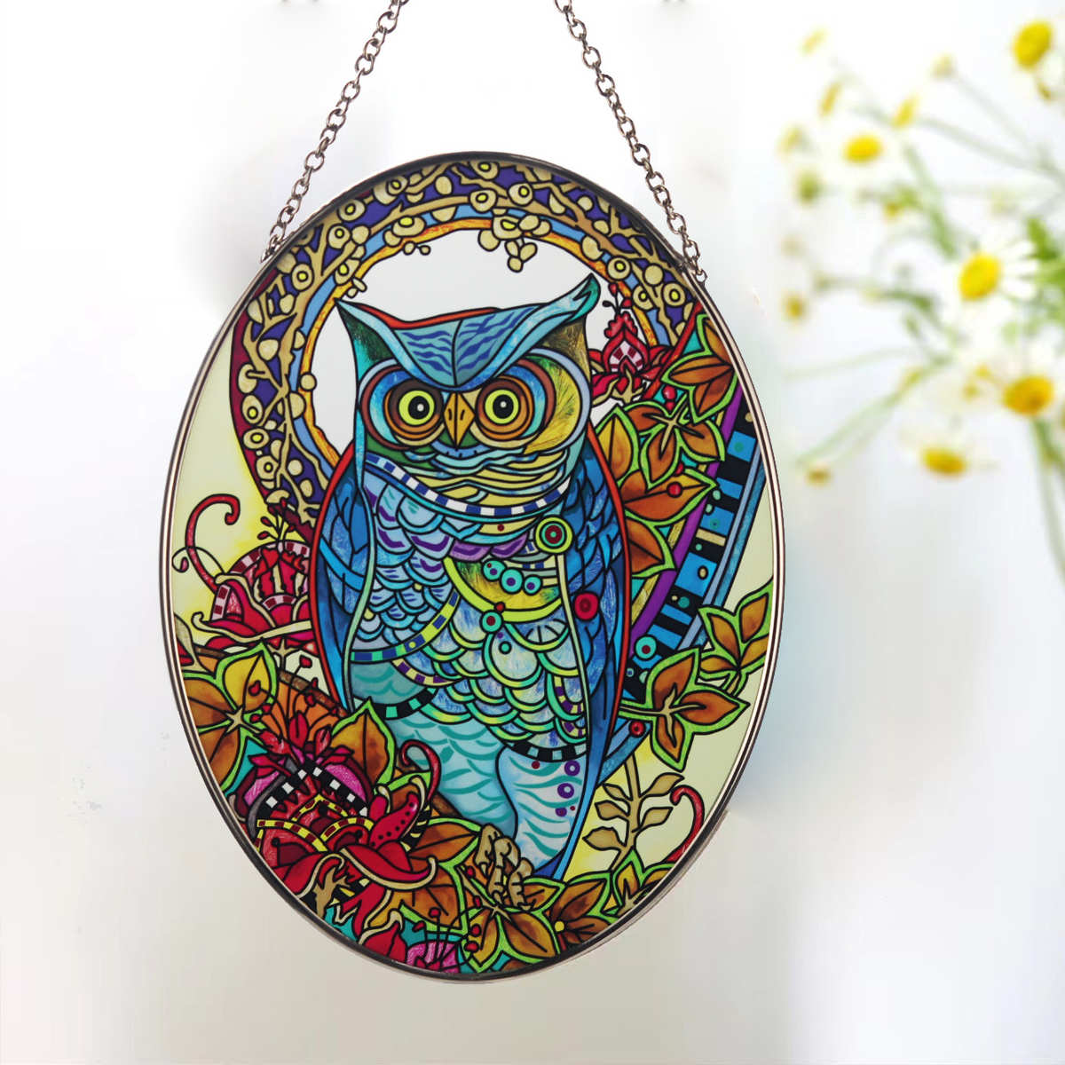 猫头鹰彩绘玻璃工艺品挂饰家居摆饰客厅装饰品DIY摆件