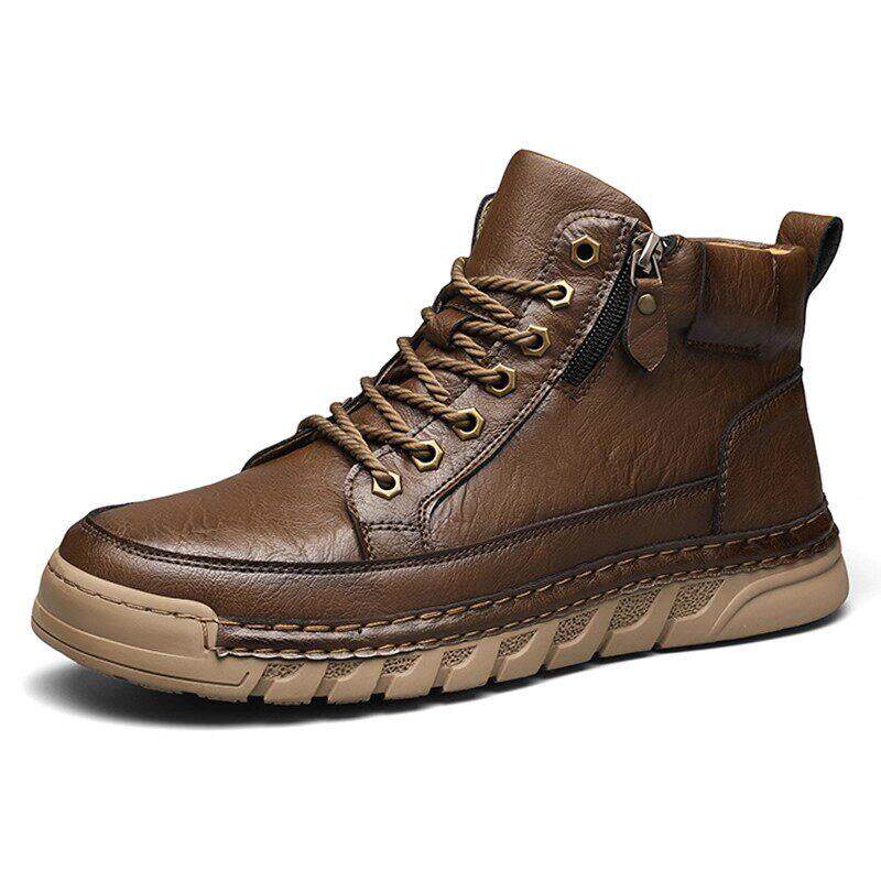 男鞋冬季加绒复古英伦风46特大码拉链马丁靴男47软底休闲中帮冬靴