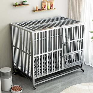 狗笼子大型犬不锈钢方管加粗加厚结实柴犬中型犬带厕所可折叠室外