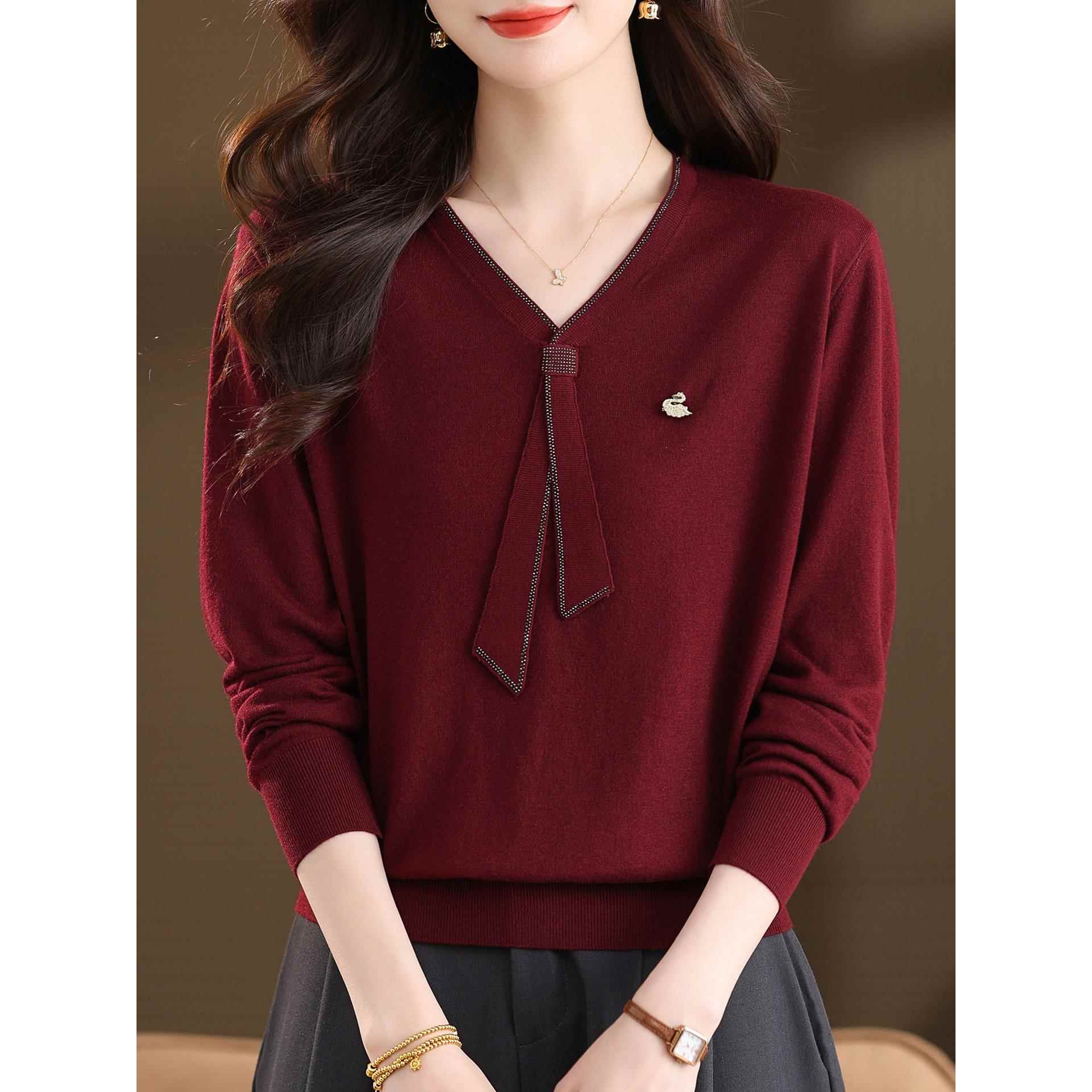 中年妈妈春秋新款羊毛衫女海军领毛衣宽松洋气针织打底衫长袖上衣