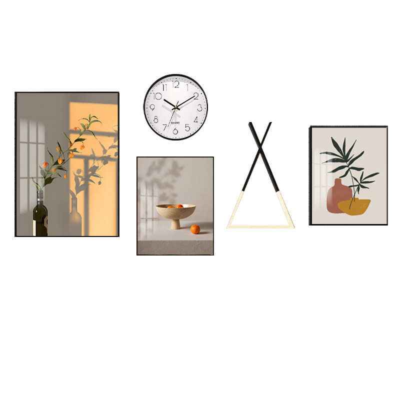 现代简约客厅装饰画沙发背景墙壁画轻奢带挂钟北欧风抽象组合挂画