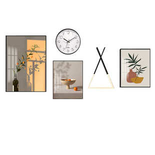 现代简约客厅装饰画沙发背景墙壁画轻奢带挂钟北欧风抽象组合挂画