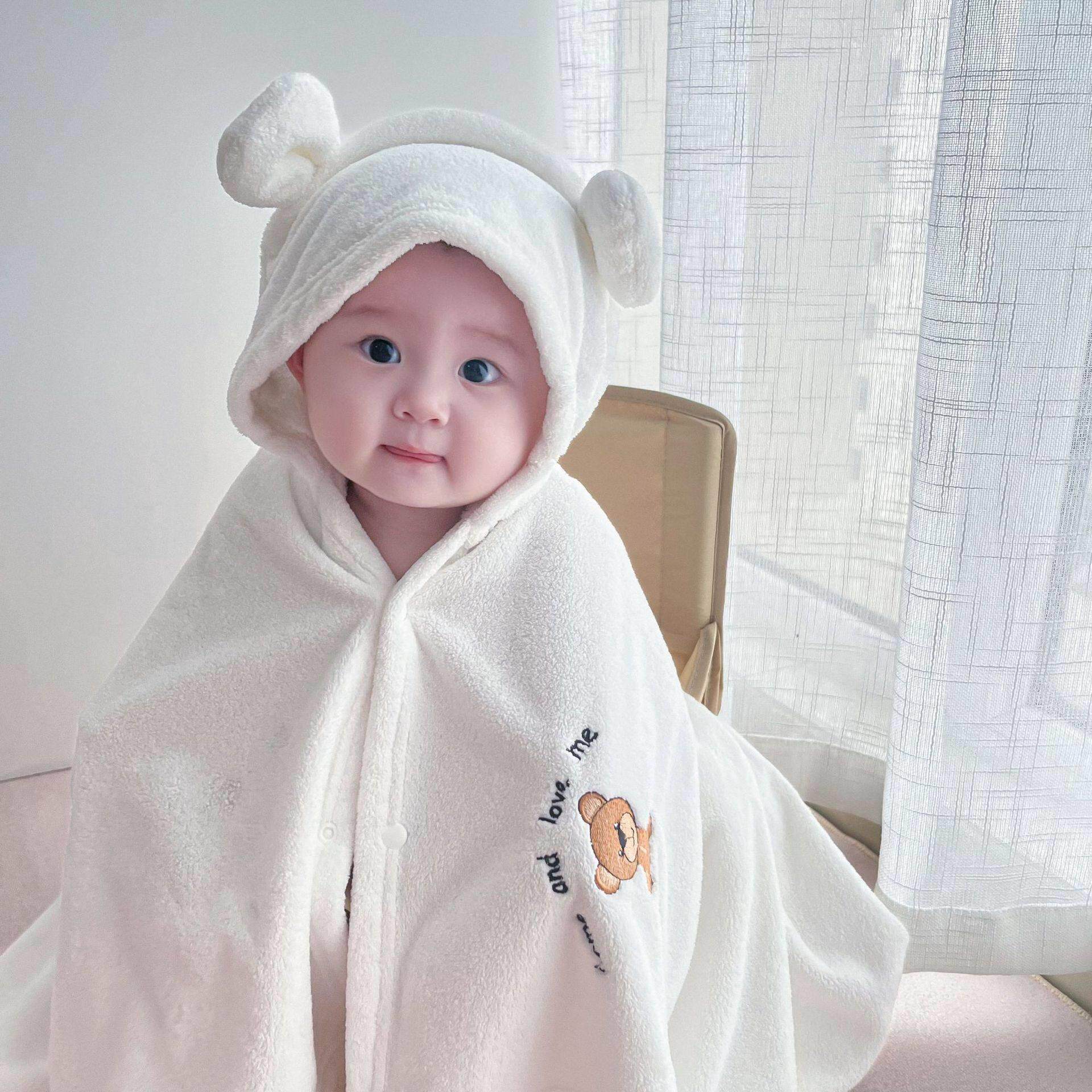 浴巾儿童洗澡连帽浴袍新生婴儿斗篷珊瑚绒速干 干吸水不掉毛宝宝