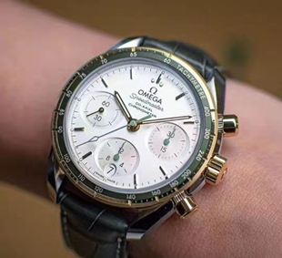 盒证98新38mm欧米茄超霸系列卡布奇诺18k金日历自动机械女表正品