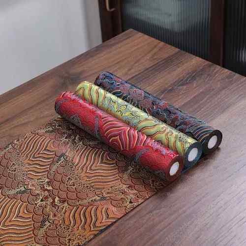 中式云锦提花云水纹双面织锦茶席复古空间陈设桌旗茶室桌布国风