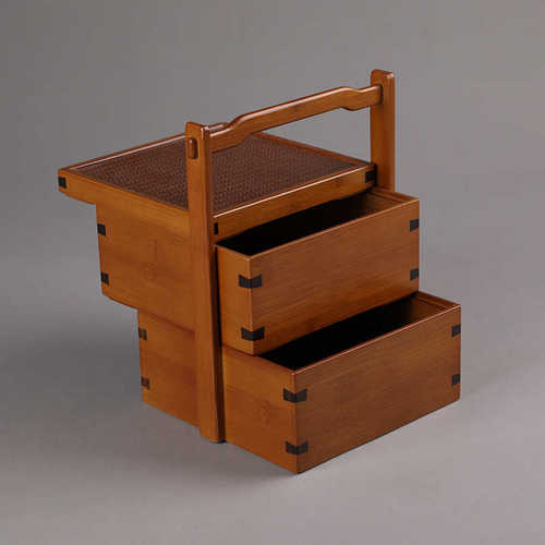 手工竹编席面中式食盒国风提篮双层便携提盒户外茶具盒点心篮