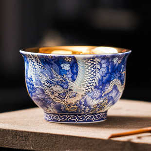 龙凤呈祥高档鎏金茶杯高颜值情侣结婚对杯防烫主人杯茶盏伴手礼盒