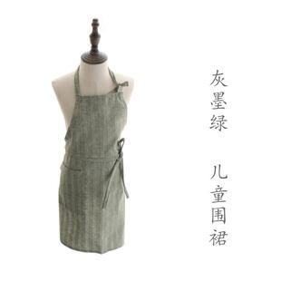 高档成及儿童家庭围纹裙幼人儿园纯色条棉麻工作服厨洁房烘烤家具