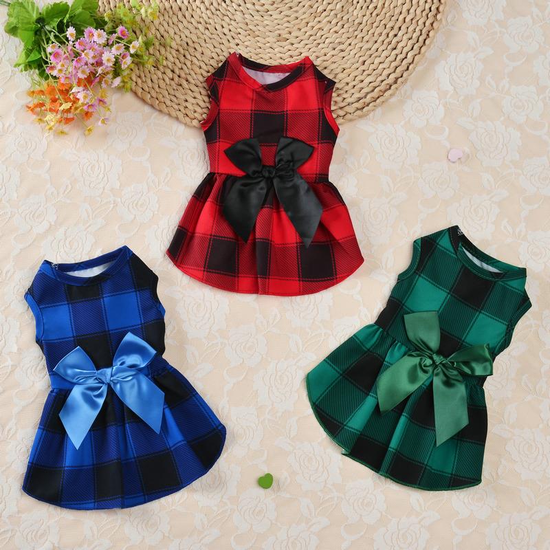新款狗狗衣服格子裙子公主裙宠物衣服泰迪博美小型犬宠物淑女服装