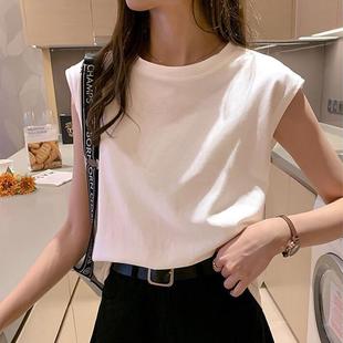 White camisole womens loose round neck sleeveless top outer