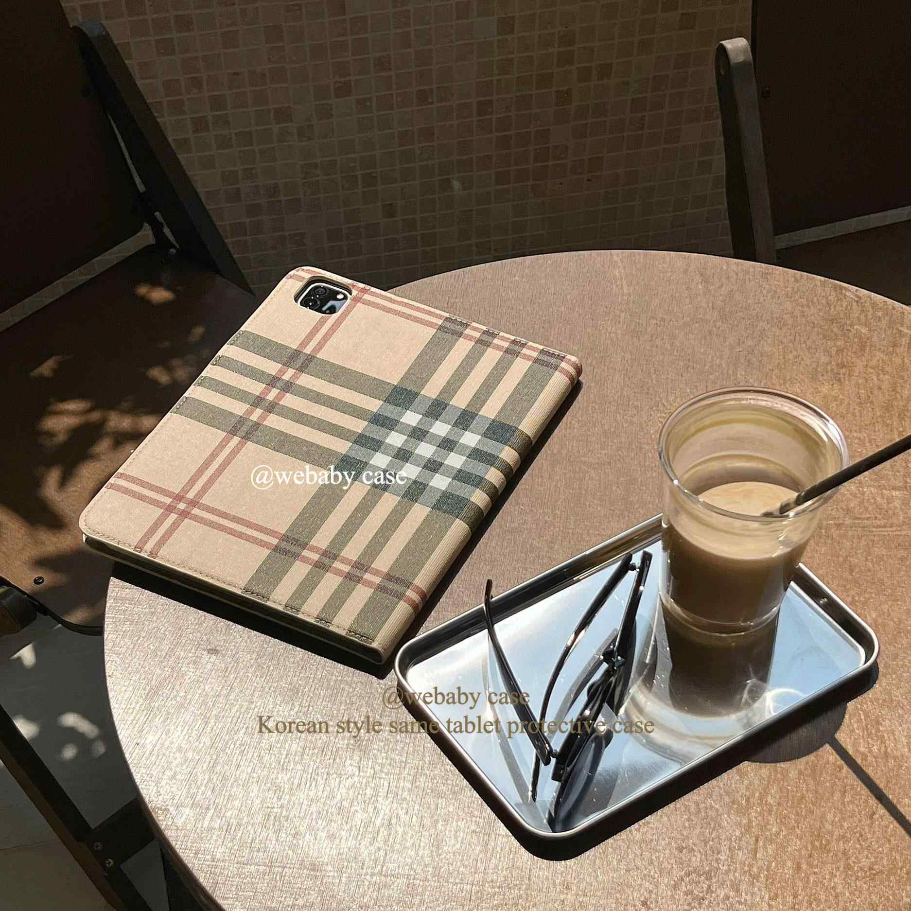 经典棕色卡其格纹 ins气质平板壳 ipad pro11/10代/air6/10.9寸磁吸翻盖书本款支撑10.2/5/迷你6保护套12.9寸