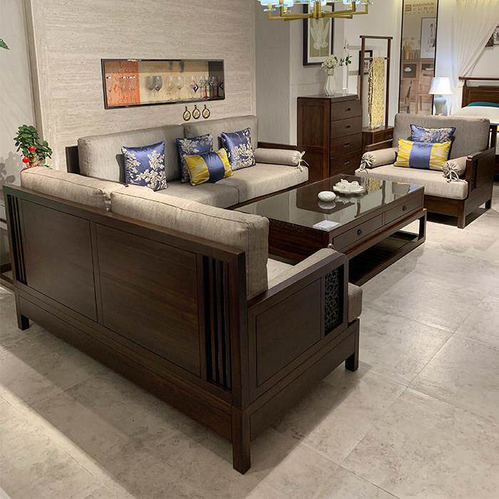 新中式沙发现在禅意别墅样板房客厅实木布艺沙发组合简约酒店家俱