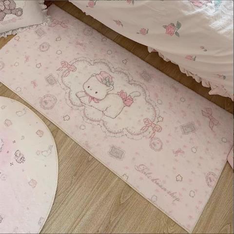 ins少女心房间地毯圆形长方形可爱床边地垫卧室彷羊绒脚垫防滑毯