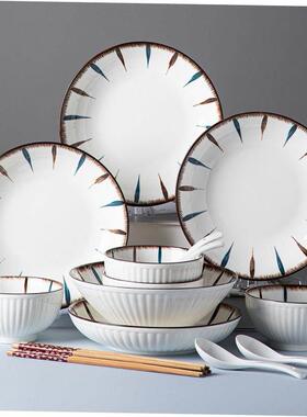 18pcs Set bowls plates ceramic tableware kitchen snack spoon