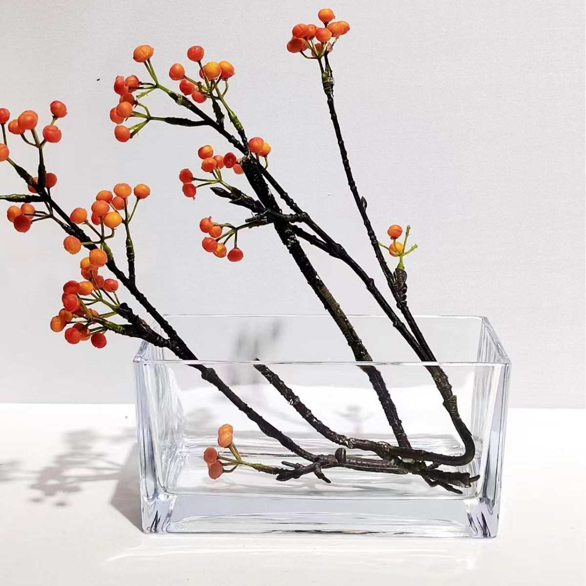 现代简约透明水培花器桌面透明长条方缸设计摆件