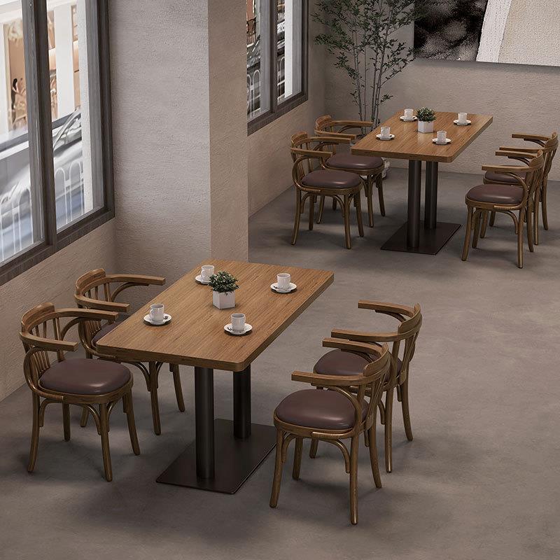 北欧咖啡洽谈实木奶茶店餐厅书吧休闲小吃店面馆餐饮店木桌椅组合