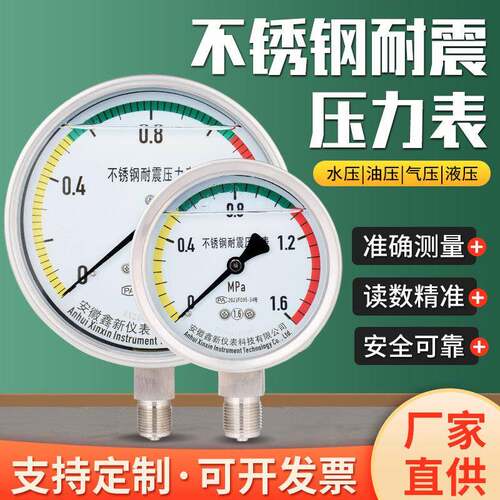 不锈钢耐震压力表YN100BF YTF100H304高温真空油气水液压力表氨用