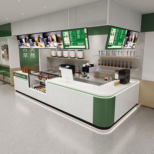 咖啡奶茶店吧台展示柜一体甜品烘焙L型前台收银柜台食堂快餐接待