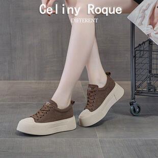 春秋厚底增高轻便软底百搭板鞋 女2025新款 真皮小白鞋 香港早秋爆款